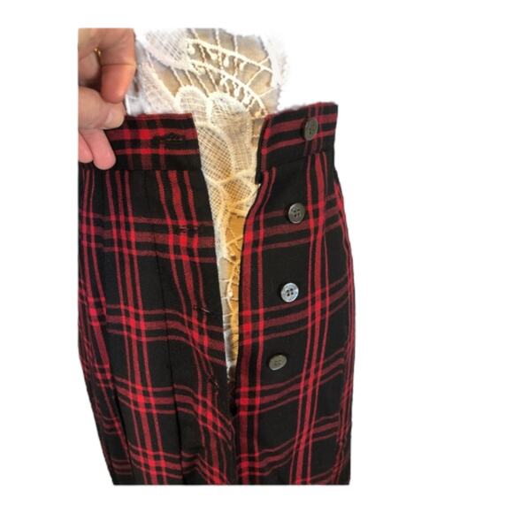 1980s David Brooks Red Black Wool Plaid Skirt w/ Side Buttons
 small - Picture 7 of 12